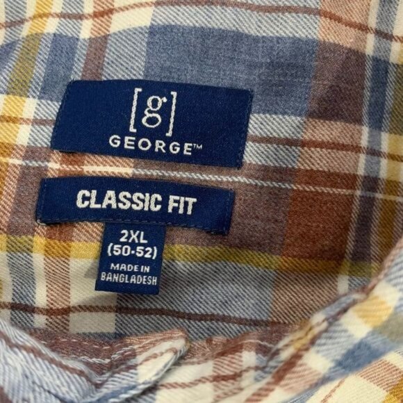 George Classic Fit Mens Plaid Button-Up Shirt Size 2XL Cotton Blend - Picture 4 of 6